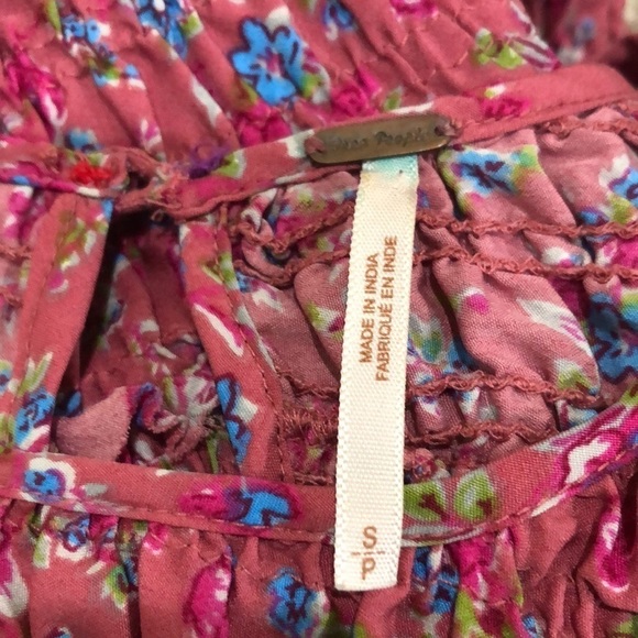 Free People Bodycon Dress Size Small Dark Mauve Pink Shirred Floral Ruffle - Picture 7 of 8